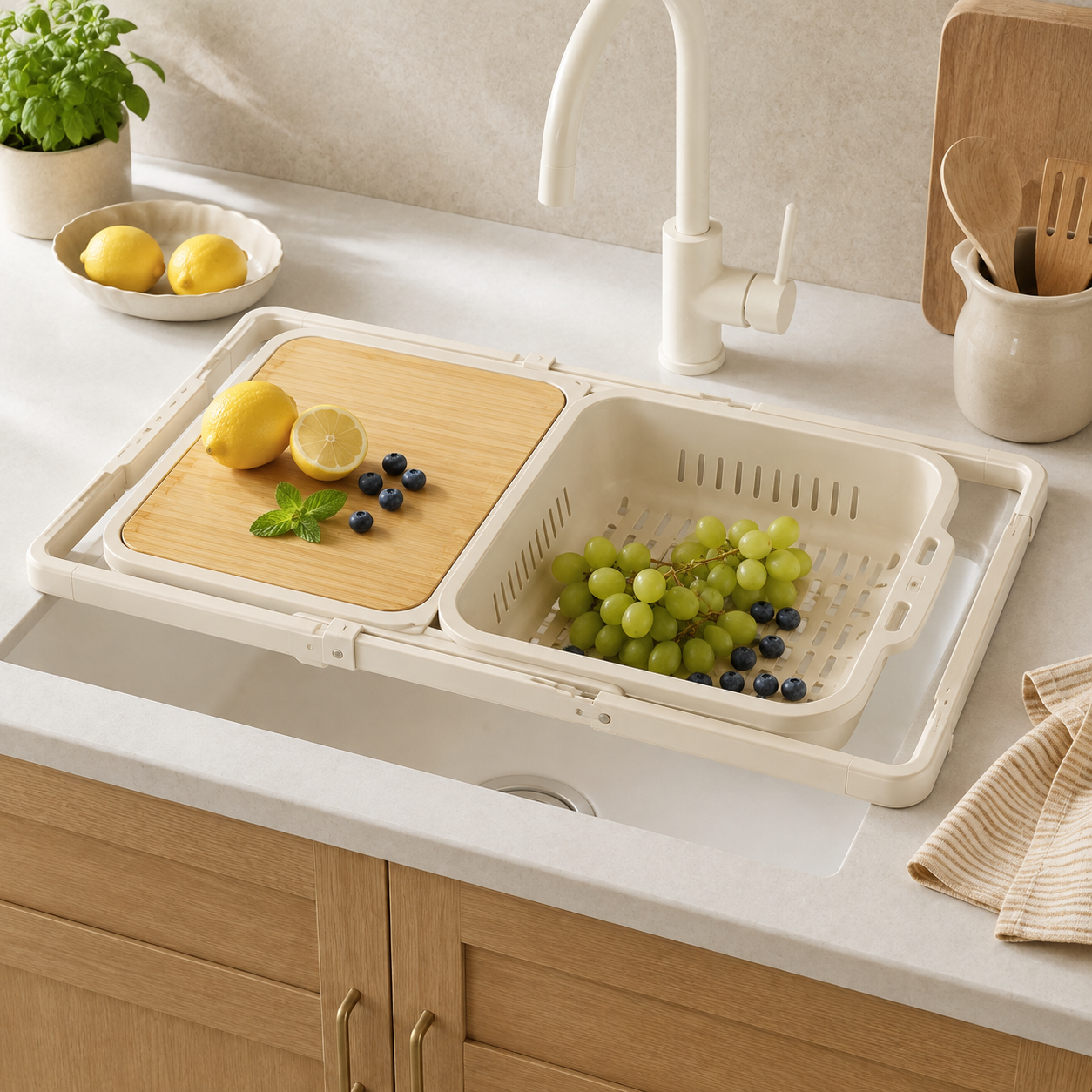 Expandable Over-Sink Prep & Colander Board