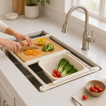 Expandable Over-Sink Prep & Colander Board